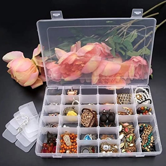 7673a 36 Grids Clear Plastic Organizer Jewelry Storage Box With Adjustable Dividers Transparent Organizer Box (1pc) - Zidbik