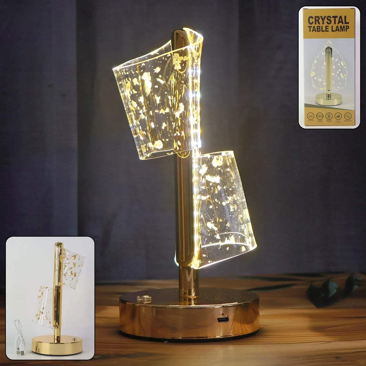 Luxury Golden Crystal Led Double Shade Table Lamp (1 Pc) - Zidbik