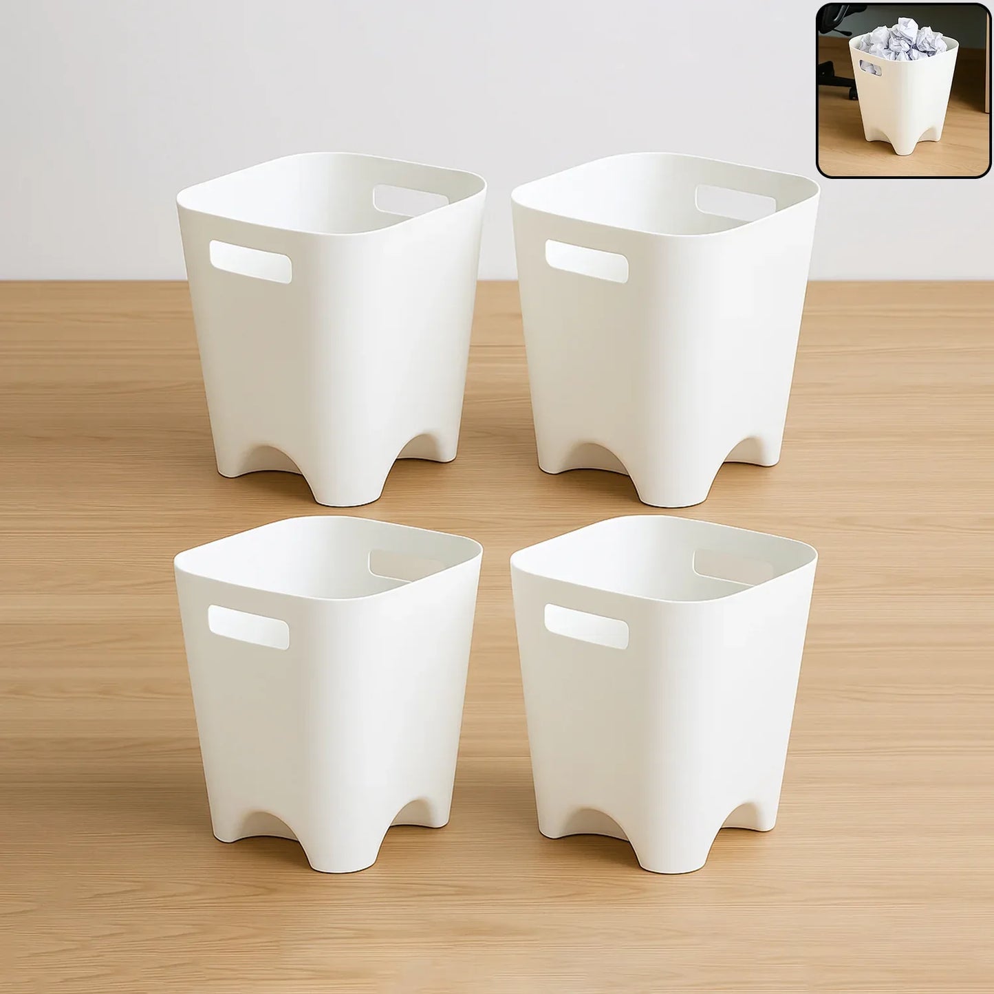 Modern Plastic Dustbin Waste Paper Basket - (4 Pc) - Zidbik