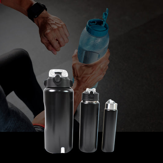 3 In 1 Stainless Steel Insulated Water Bottle Double Wall Vacuum (3 Pcs Set Different Size) - Zidbik