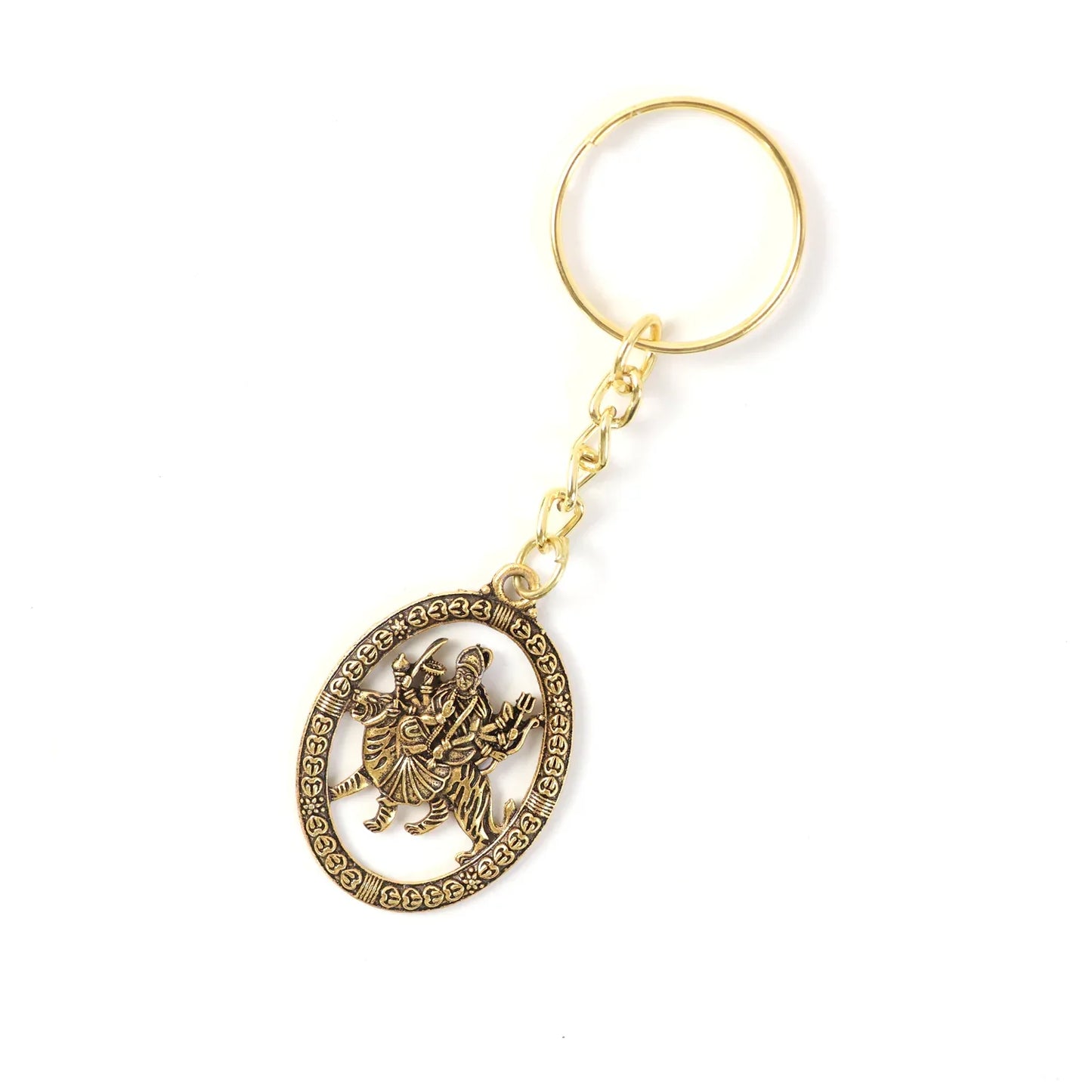 Premium Golden Metal Durga Maa Keychain (1 Pc) - Zidbik