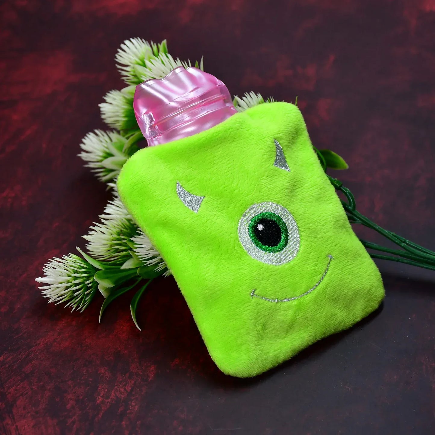 6519 Green One Eye Monster Print Small Hot Water Bag With Cover For Pain Relief Neck Shoulder Pain And Hand Feet Warmer Menstrual Cramps. - Zidbik
