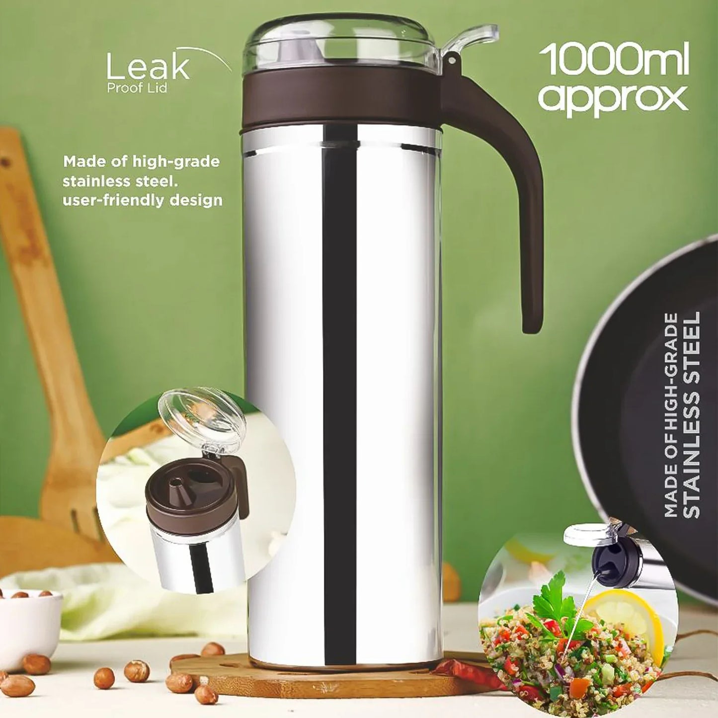 Apex 1000ml Approx. Stainless Steel Oil Pourer (1 Pc) - Zidbik