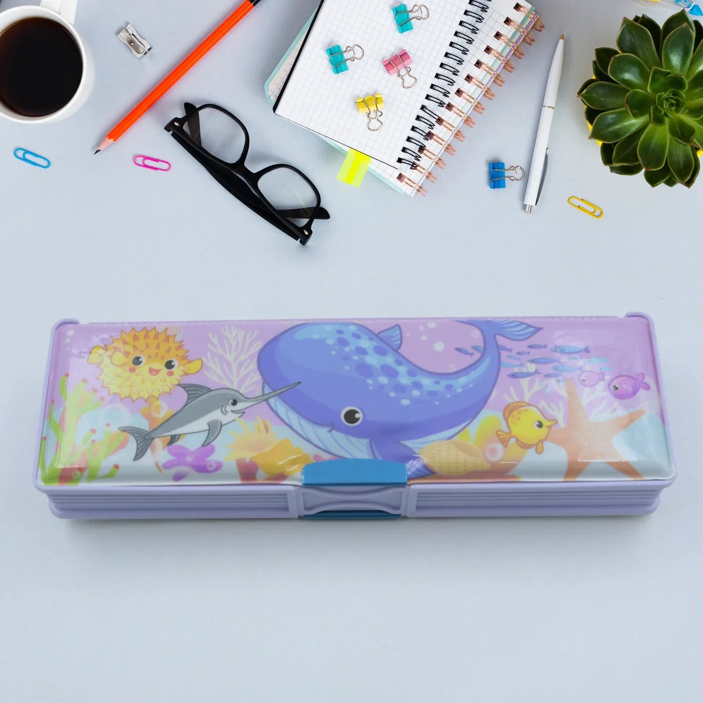 4138 Multipurpose Compass Box Plastic Double Deck Pencil Case With 2 Compartments Supplies Utility Box Storage Organizer Pencil Box For School Cartoon Printed Pencil Case For Kids Birthday Gift For Girls Boys - Zidbik