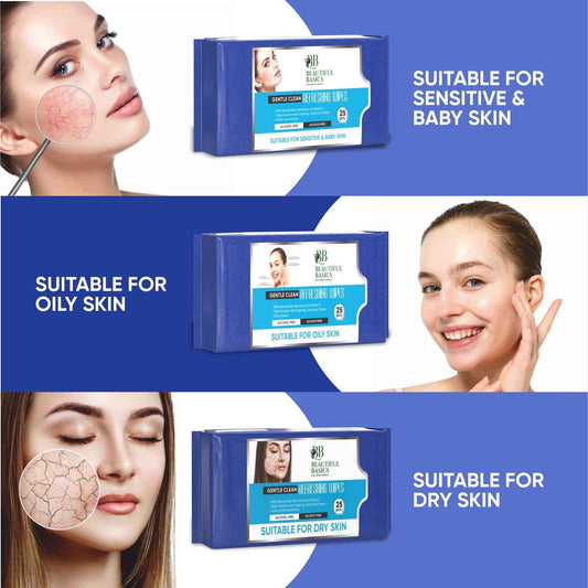 Beautiful Basics Dry Oily Sensitive Normal Skin Face Wipes (4 Pkts X 100 Pcs Wipes)