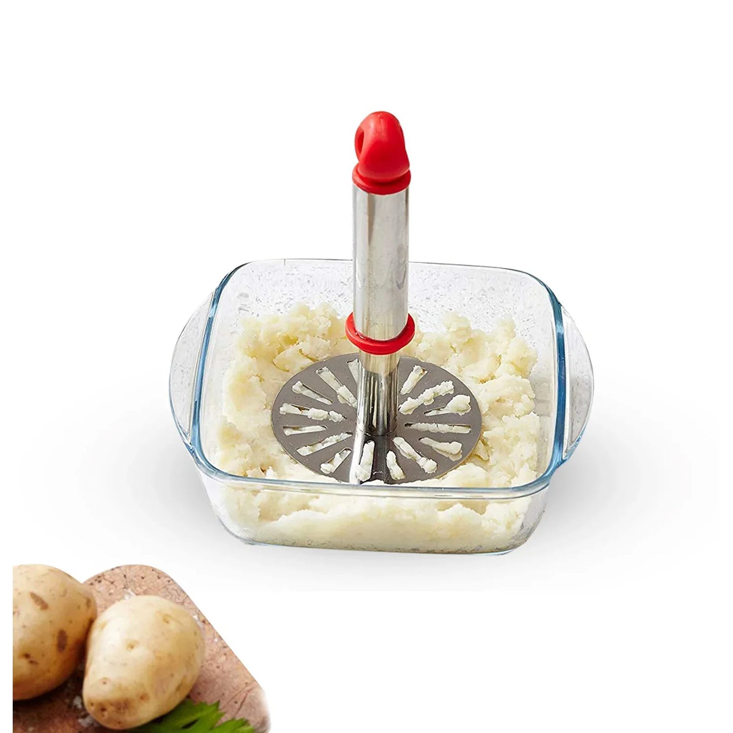 8123 Ganesh Potatopav Bhaji Masher With Plastic Handle Silver Plastic - Oval Pav Masher Potato 1-piece Smasher Handle Multicolor - Zidbik