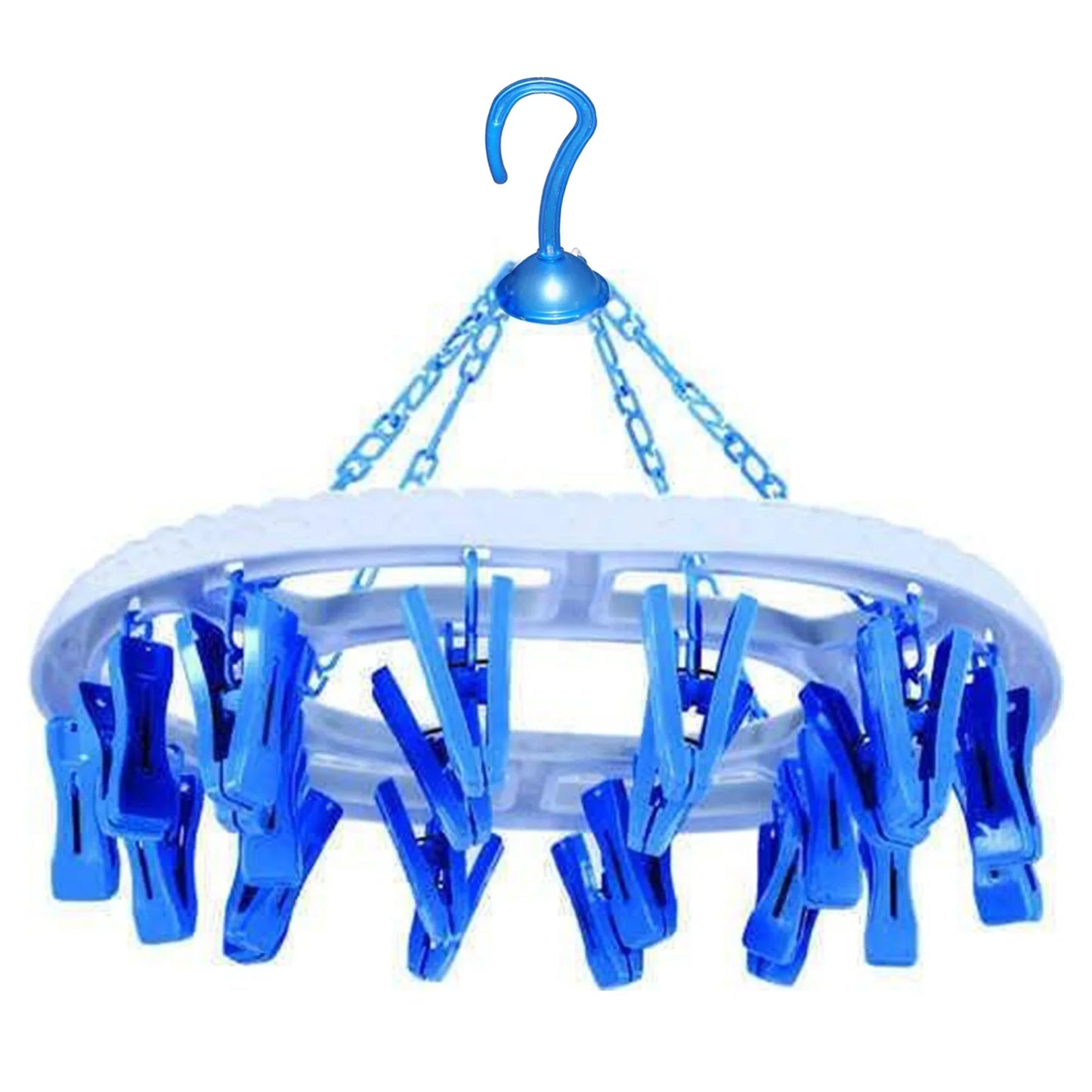 1366 Plastic Round Cloth Drying Stand Hanger With 18 Clips (Multicolour) - Zidbik