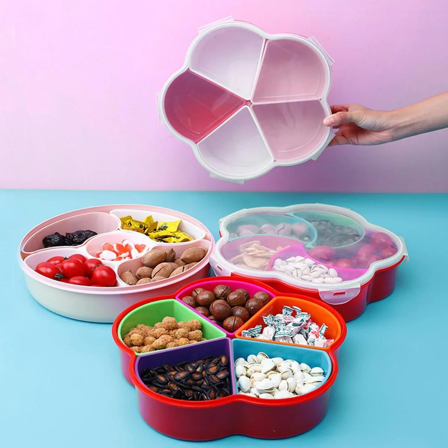 2863 5compartments Party Food Storage Snack Nuts Box For Peanuts Fruits And Candy Box For Home Kitchen Use - Zidbik
