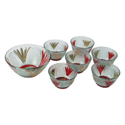 8234 Rose Glass Multipurpose Pudding Dessert Ice Cream Bowl Set For Home Use Home Kitchen Serving Bowl For Sundae Sweets Snacks Fruit Pudding Nuts Or Dip Serving Bowls 6 Medium 1 Big Bowl (Set Of 7 Pc) - Zidbik