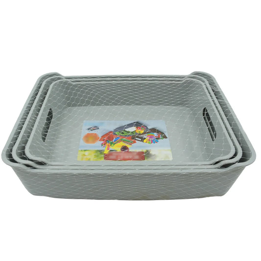 3645 Multipurpose Organising Storage Plastic Tray Fruit Vegetable Multi Purpose Tray Organizer For Kitchen Countertop Cabinet Bathroom Plastic Storage Basket For Store Fruits Vegetables Magazines Cosmetics Stationary Set Of 3 - Zidbik