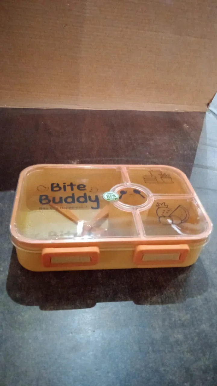 Bite Buddy 4-compartment Leak-resistant Plastic Lunch Box With Spoon Fork - Zidbik