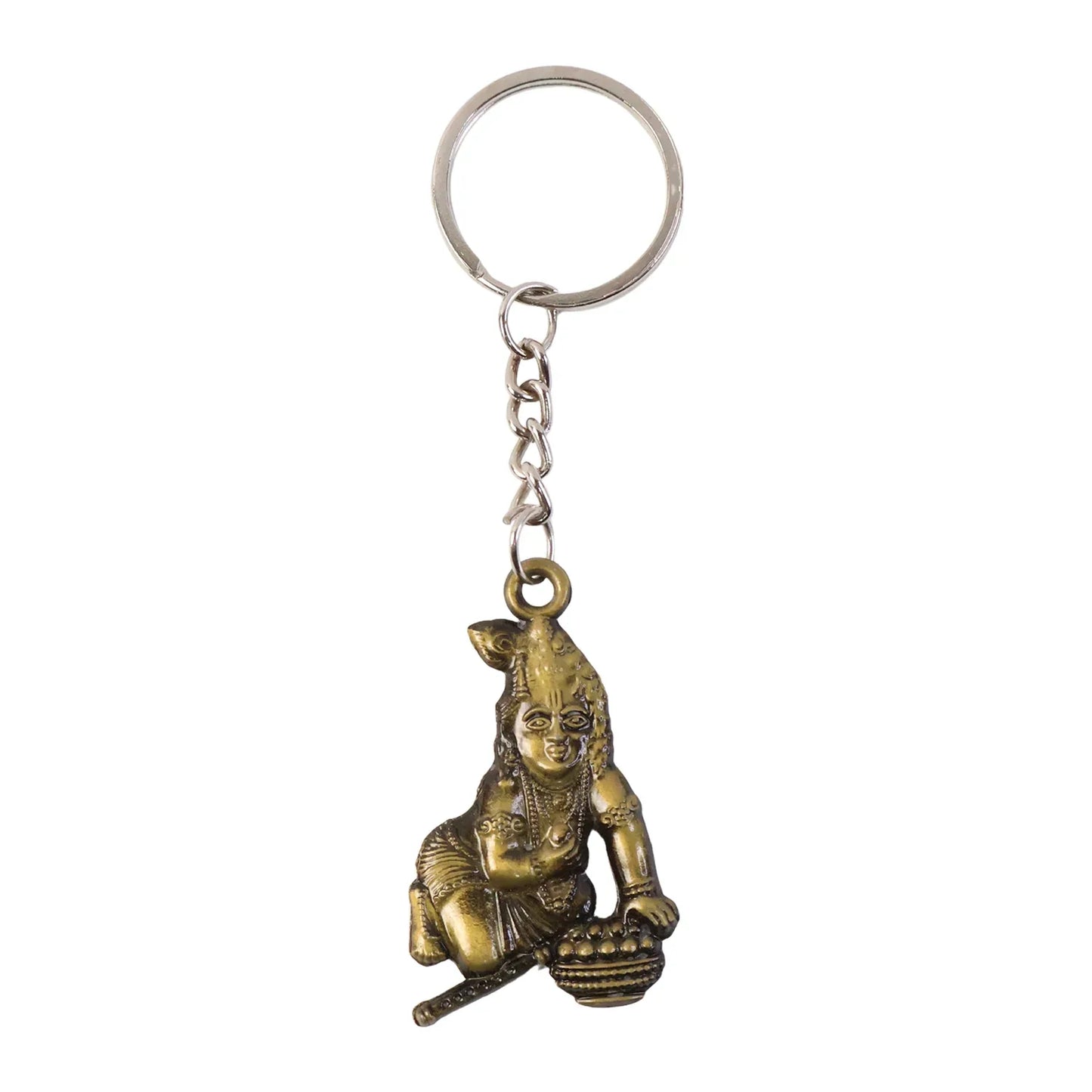 Premium Antique-gold Metal Bal Krishna Makhan Chor Keychain (1 Pc) - Zidbik