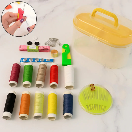 6573 Double Layer Small Portable Travel Sewing Kits Box With Color Needle Threads Scissor Pin Hand Work Sewing Box Handwork Sewing Accessories - Zidbik