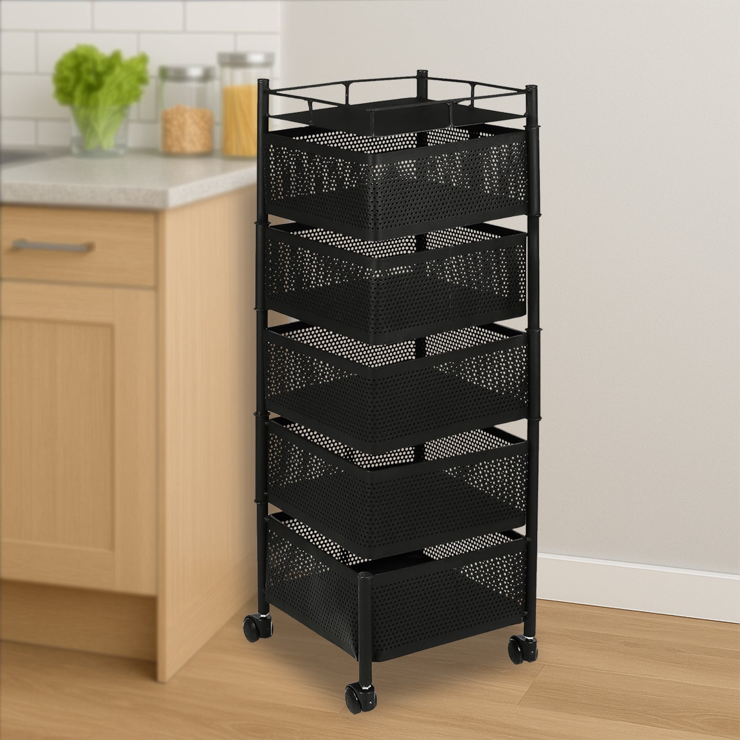 5 Layer Multipurpose Kitchen Storage Trolley With Wheels - Zidbik