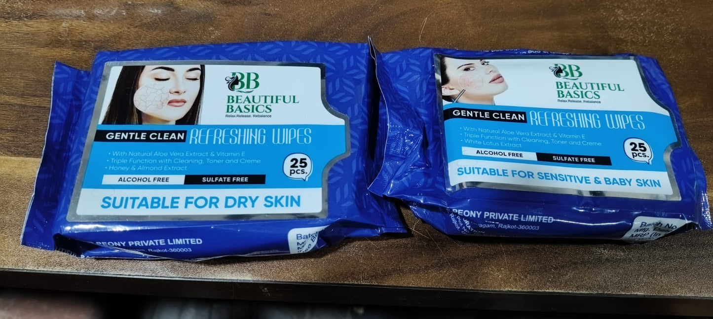 Beautiful Basics Dry Sensitive Skin Face Wipes (2 Pkts X 50 Pcs Wipes) - Zidbik