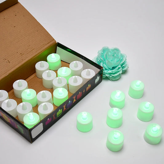 6635 Green Flameless Led Tealights Smokeless Plastic Decorative Candles - Led Tea Light Candle For Home Decoration (Pack Of 24) - Zidbik