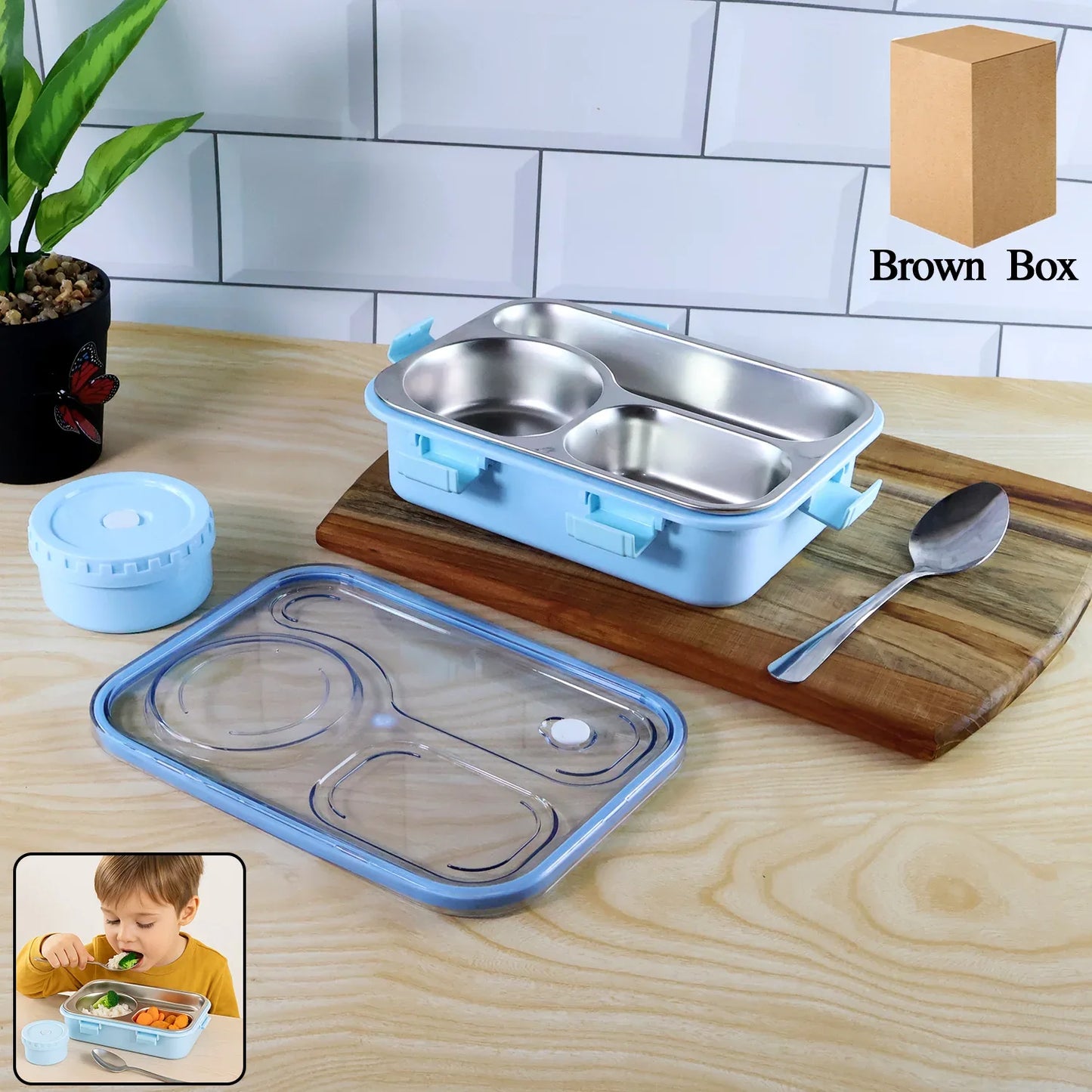 Premium Stainless Steel Compartment Lunch Box 1 Set - Zidbik