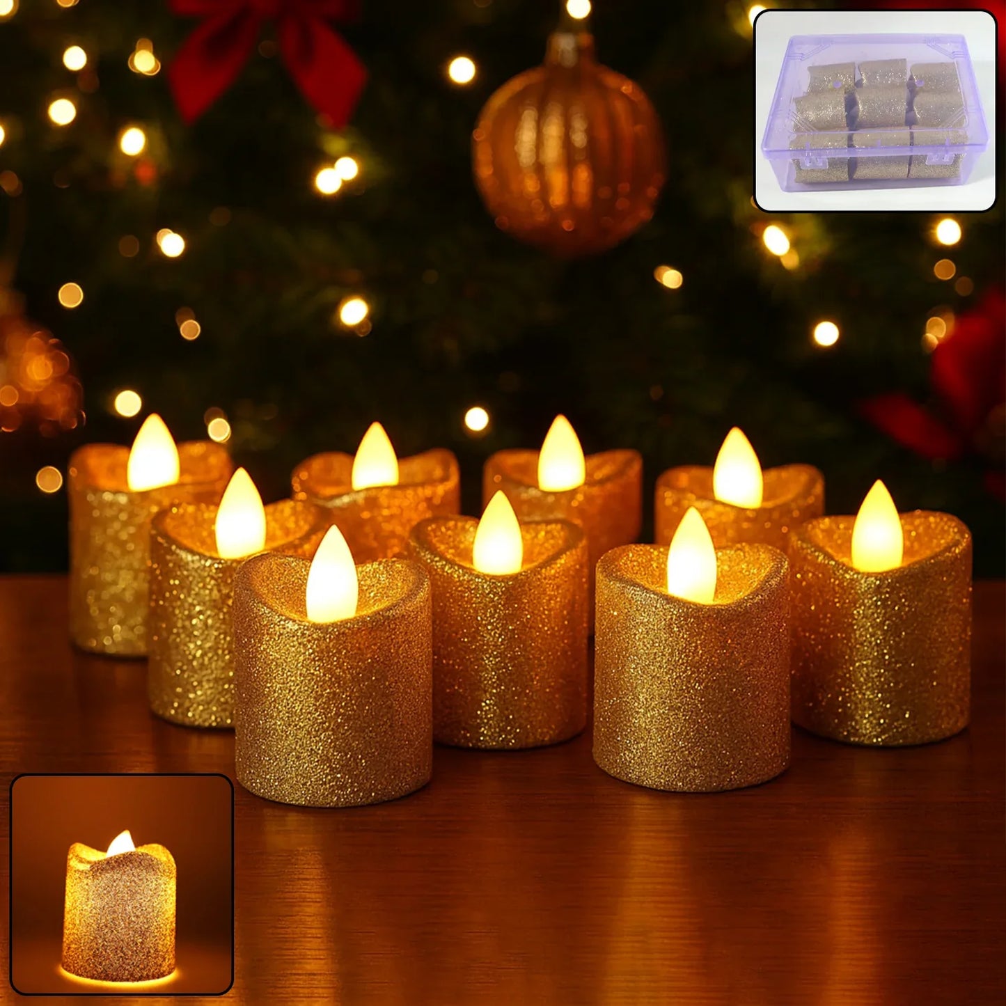Christmas Premium Glitter Led Tealight Candles (9 Pc Set) - Zidbik