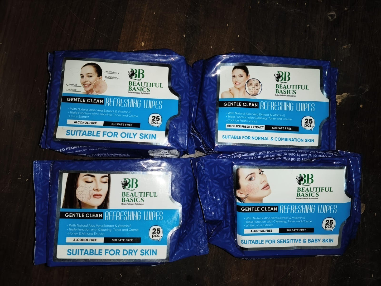 Beautiful Basics Dry Oily Sensitive Normal Skin Face Wipes (4 Pkts X 100 Pcs Wipes) - Zidbik