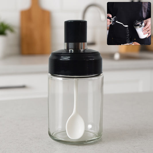 Transparent Glass Storage Jar With Built-in Spoon Approx 250ml - Zidbik