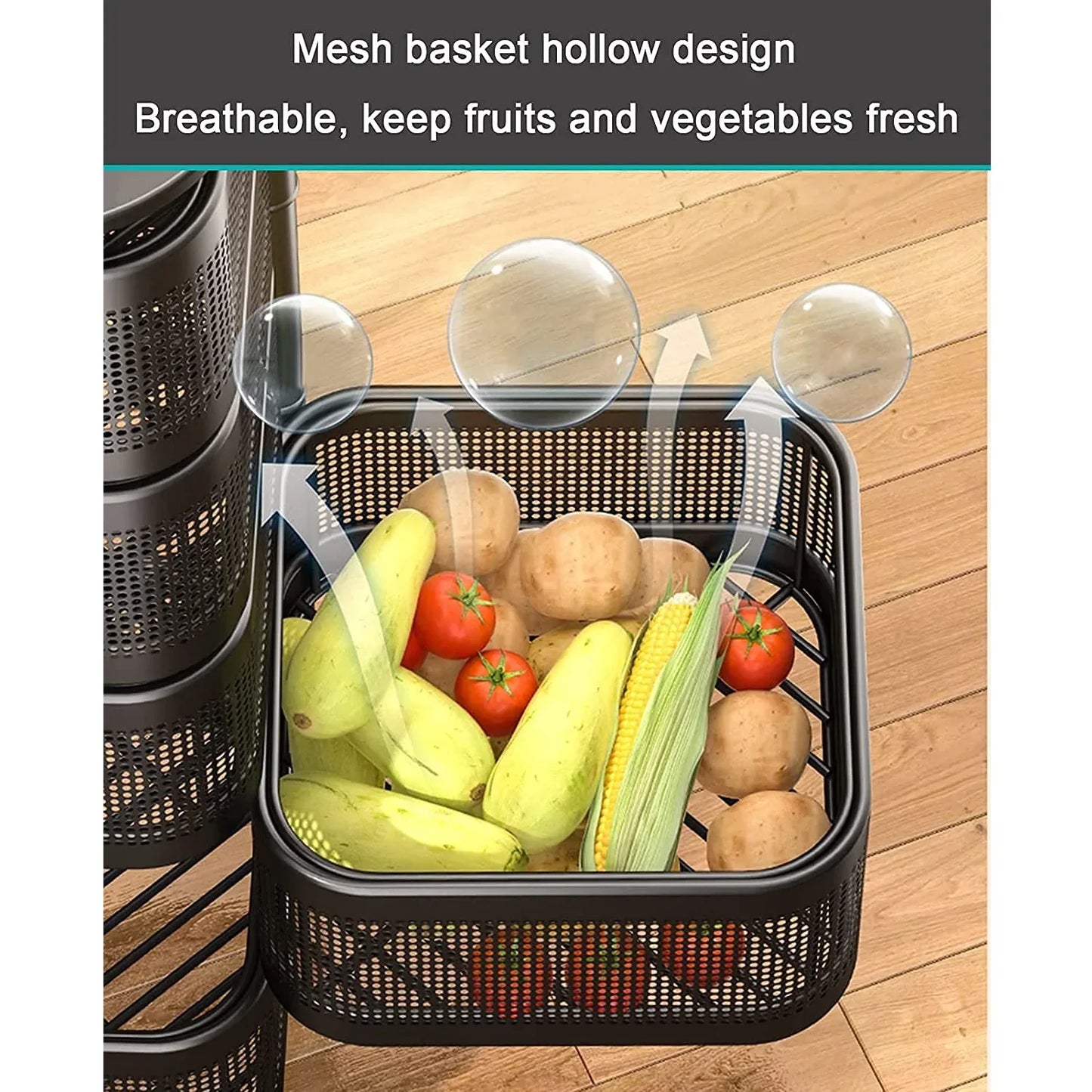 Metal High Qaulity Kitchen Trolley Kitchen Organizer Items And Kitchen Accessories Items For Kitchen Rack Square Design For Fruits Vegetable Onion Storage Kitchen Trolley With Wheels (4 Layer 3 Layer) - Zidbik