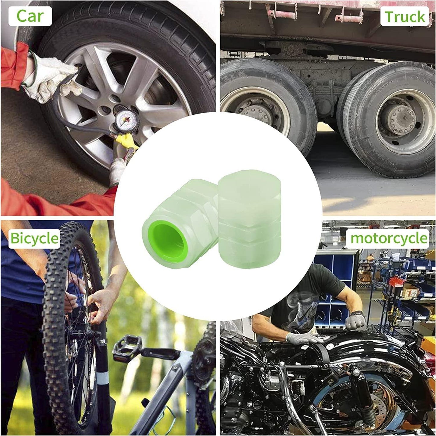 0547 Tyre Valve Caps Luminous Glow Car Tire Air Stem Valve Cap Covers ( 4 Pcs ) - Zidbik