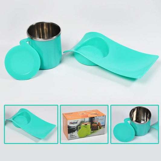 2851 Snacks Tray Inside Steel Cup 350ml Break Time Tray For Kids Home Use - Zidbik