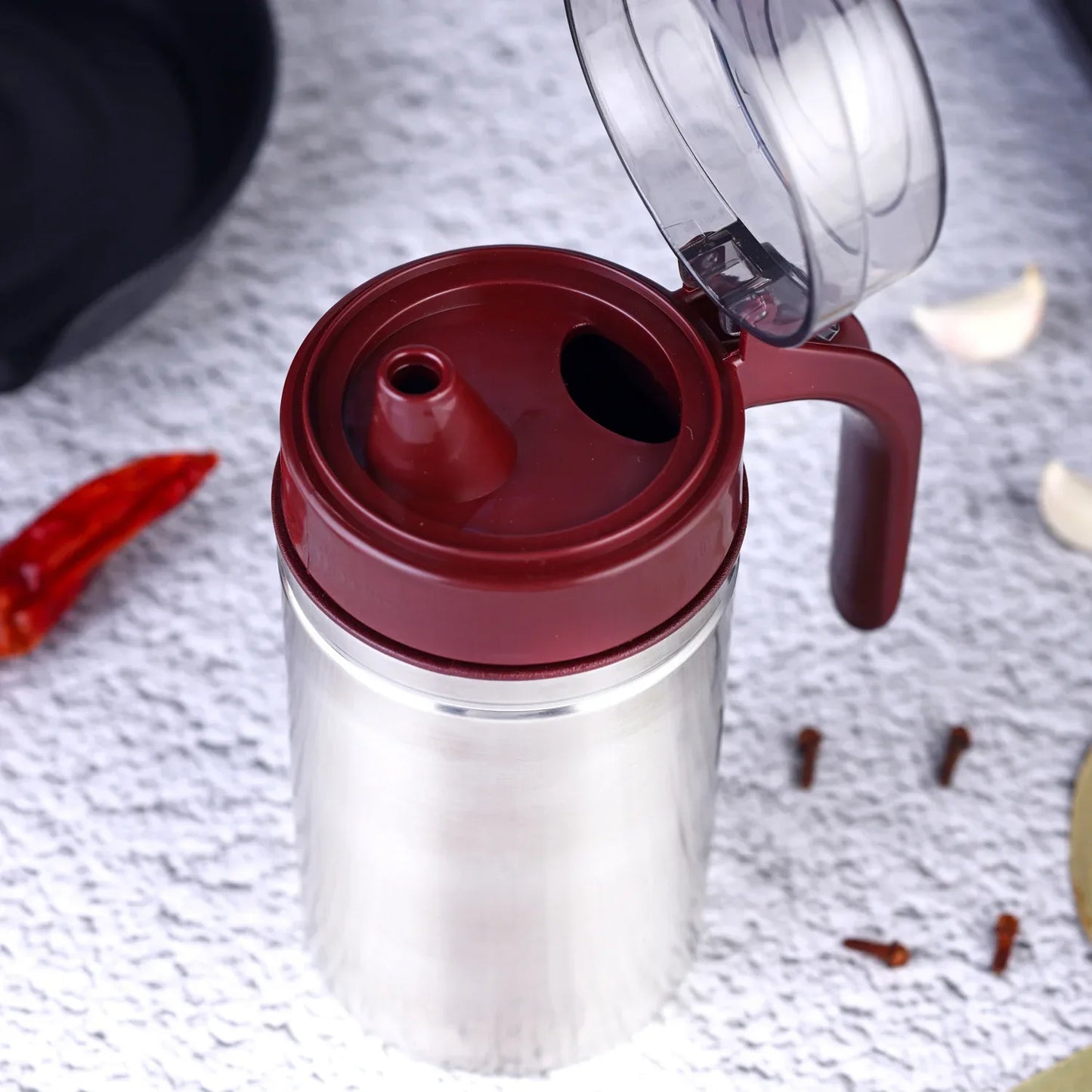 8126 Oil Dispenser Stainless Steel With Small Nozzle 500ml Oil Container. - Zidbik