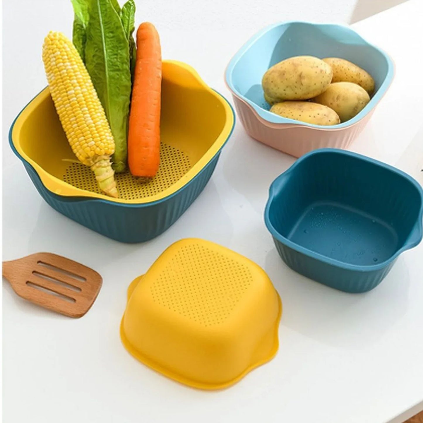 5228a Kitchen Bowl Plastic Washing Bowl And Strainer Drainer Basket For Home Kitchen Use - Zidbik