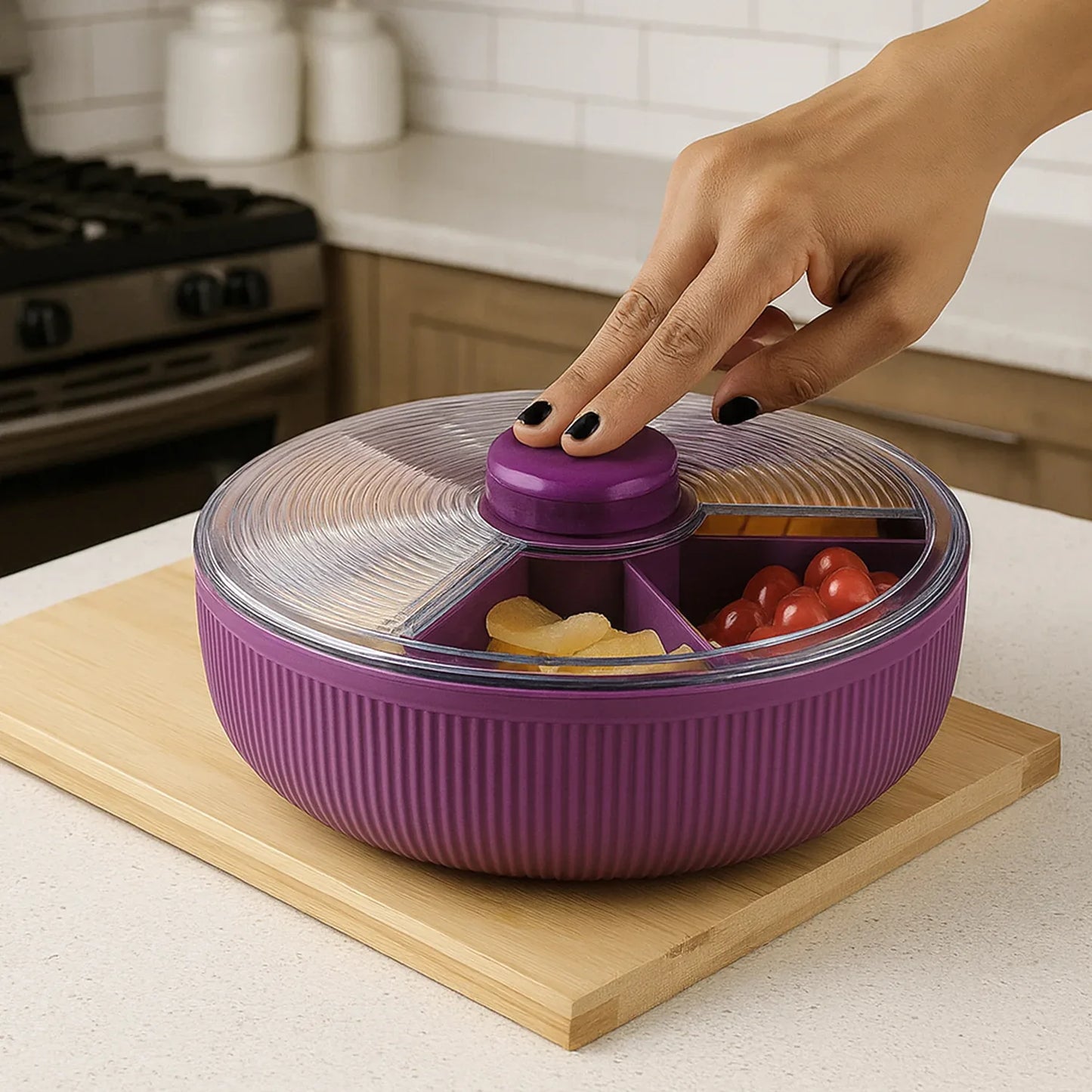 Supermom Multipurpose Round Rotating Dry Fruit Snack Storage Container (1 Pc) - Zidbik