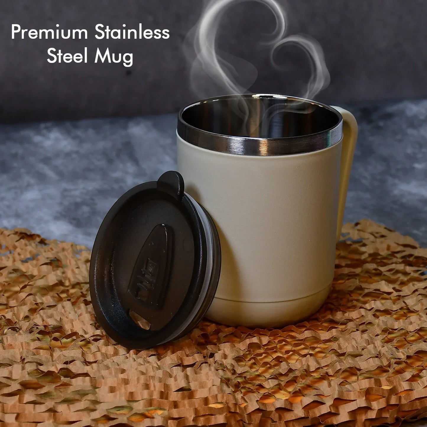 8137 Ganesh Premium Stainless Steel Coffee Mug With Heat Resistant Mug Lid. Approx 400ml Mug. - Zidbik