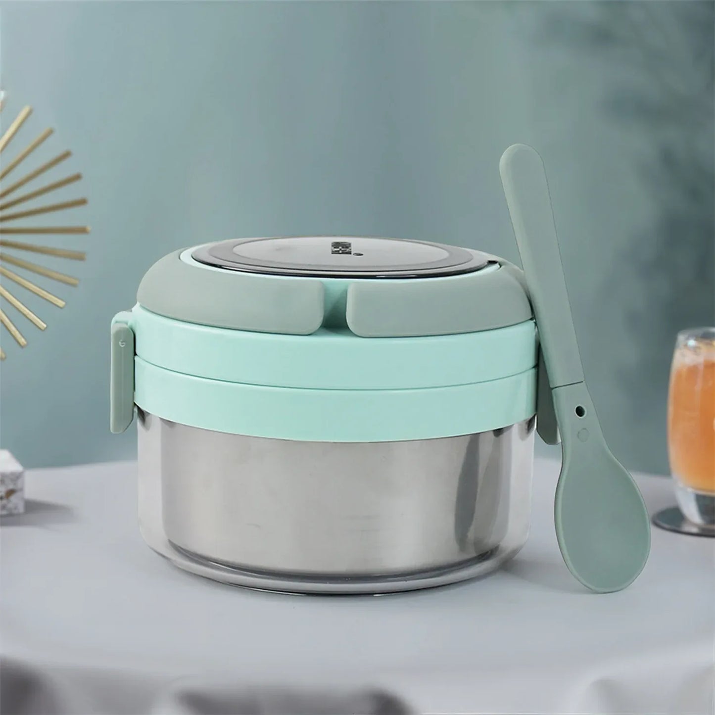 Ganesh Tiara 400ml Stainless Steel Insulated Lunch Box With Leakproof Lid Folding Spoon - Zidbik