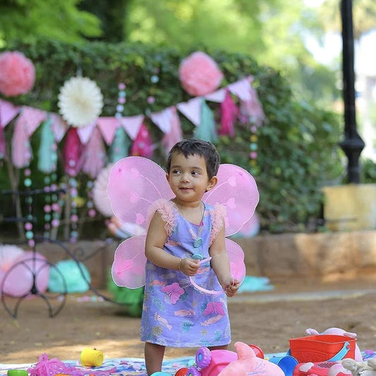 3293 Baby Girls Fairy Nylon Butterfly Wings Costume Butterfly Fairy Angel Wing Wand And Hairband Multi- Color For Party (1pc) - Zidbik