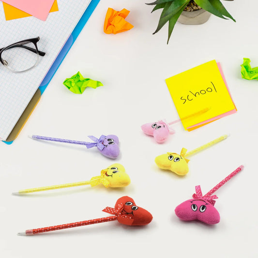 4292 Cute Cartoon Shape Heart Design Facy Writting Pen Attached Rattle Ball Pen Smooth Writing For Wedding Events Multiuse Pen Best Pen L Use For Kids (12 Pcs Set Mix Design Color) - Zidbik