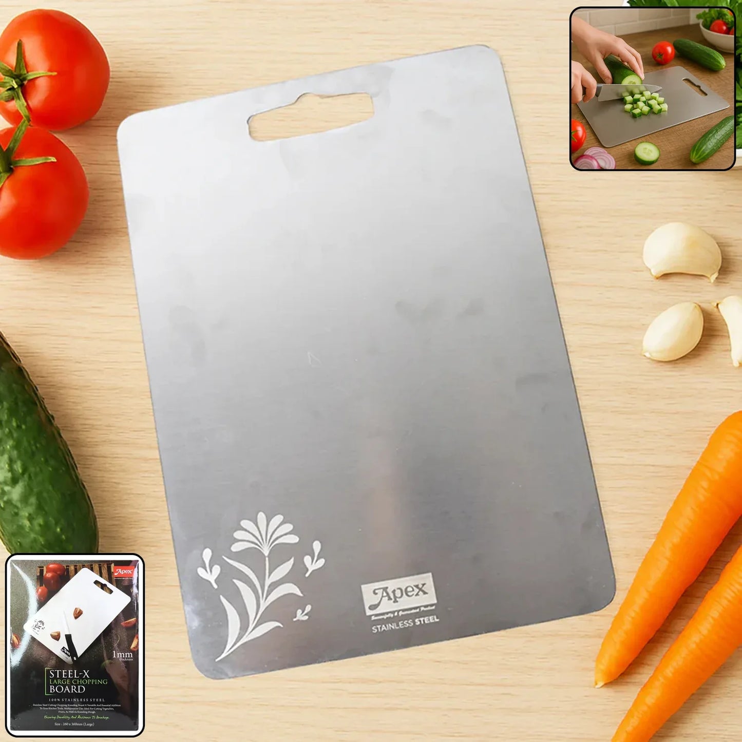 Apex Large Stainless Steel Multipurpose Chopping Cutting Board (260x360mm 1 Pc) - Zidbik