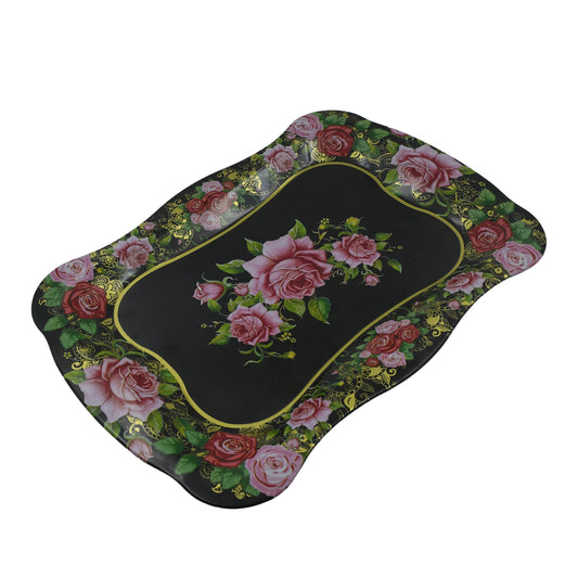 5537 Stainless Steel Serving Tray With Flower Printed Rectangle Premium Dining Table Plate (18 X 8.5 Inch 1 Pc) - Zidbik
