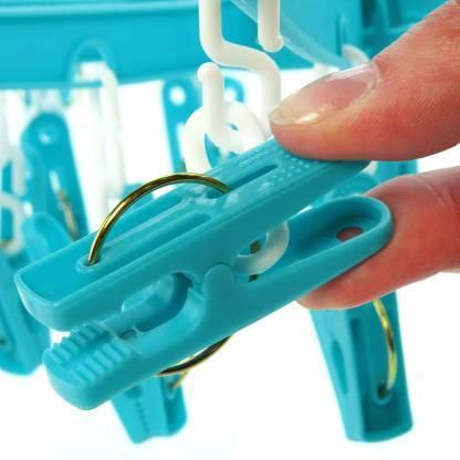 1367 Plastic Round Cloth Drying Stand Hanger With 24 Clips (Multicolour) - Zidbik