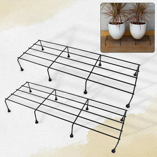 Metal Rectangle Flower Plant Stand For Balcony (6020 Cm 2 Pc Set) - Zidbik