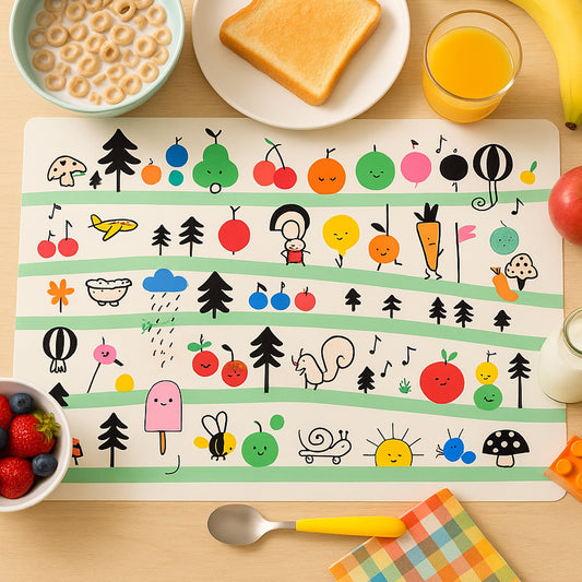 Colorful Cartoon Printed Dining Table Placemats For Kids (4 Pc 40x30 Cm) - Zidbik