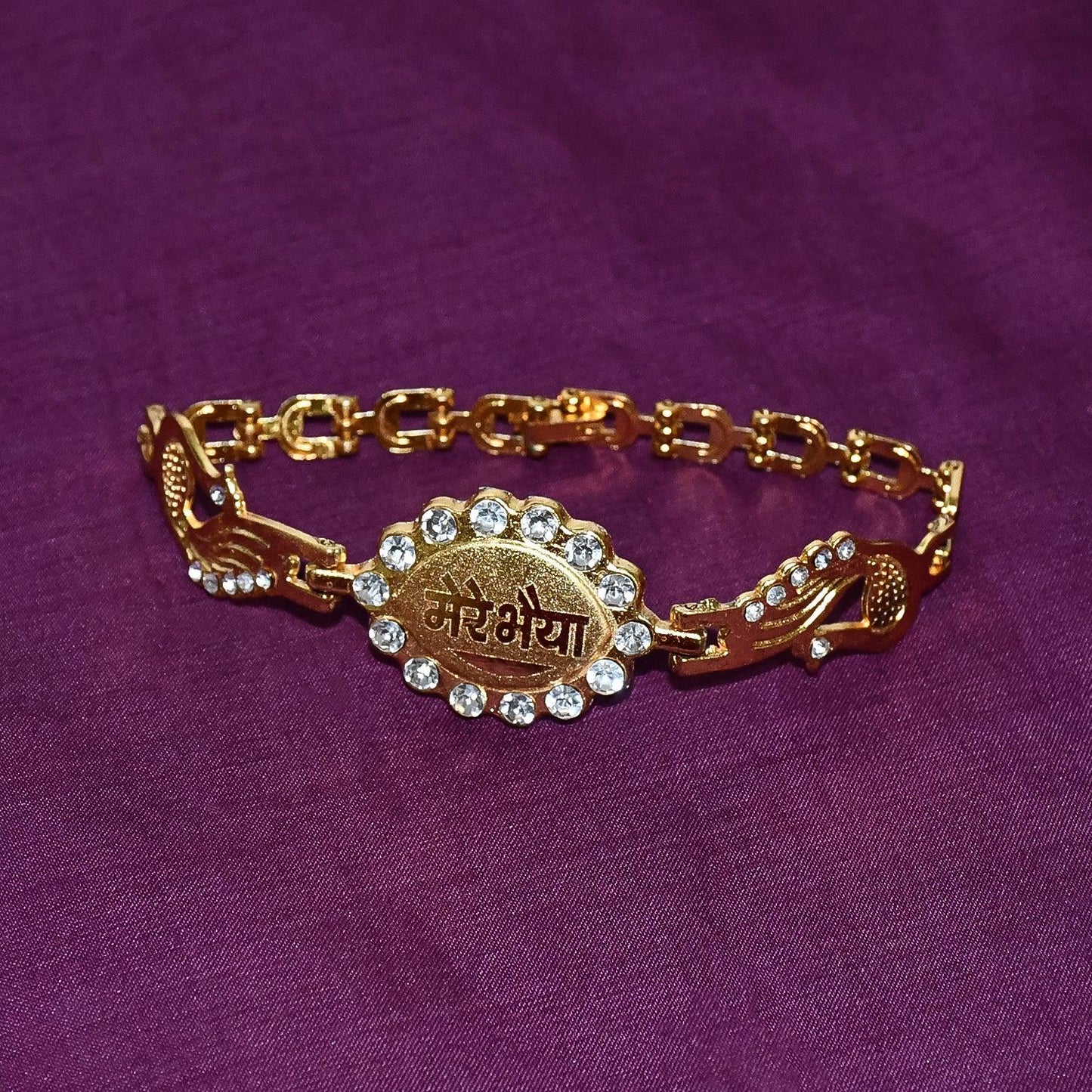 Bracelet With Stone Border Dual Peacock Chain End Rakhi - Zidbik