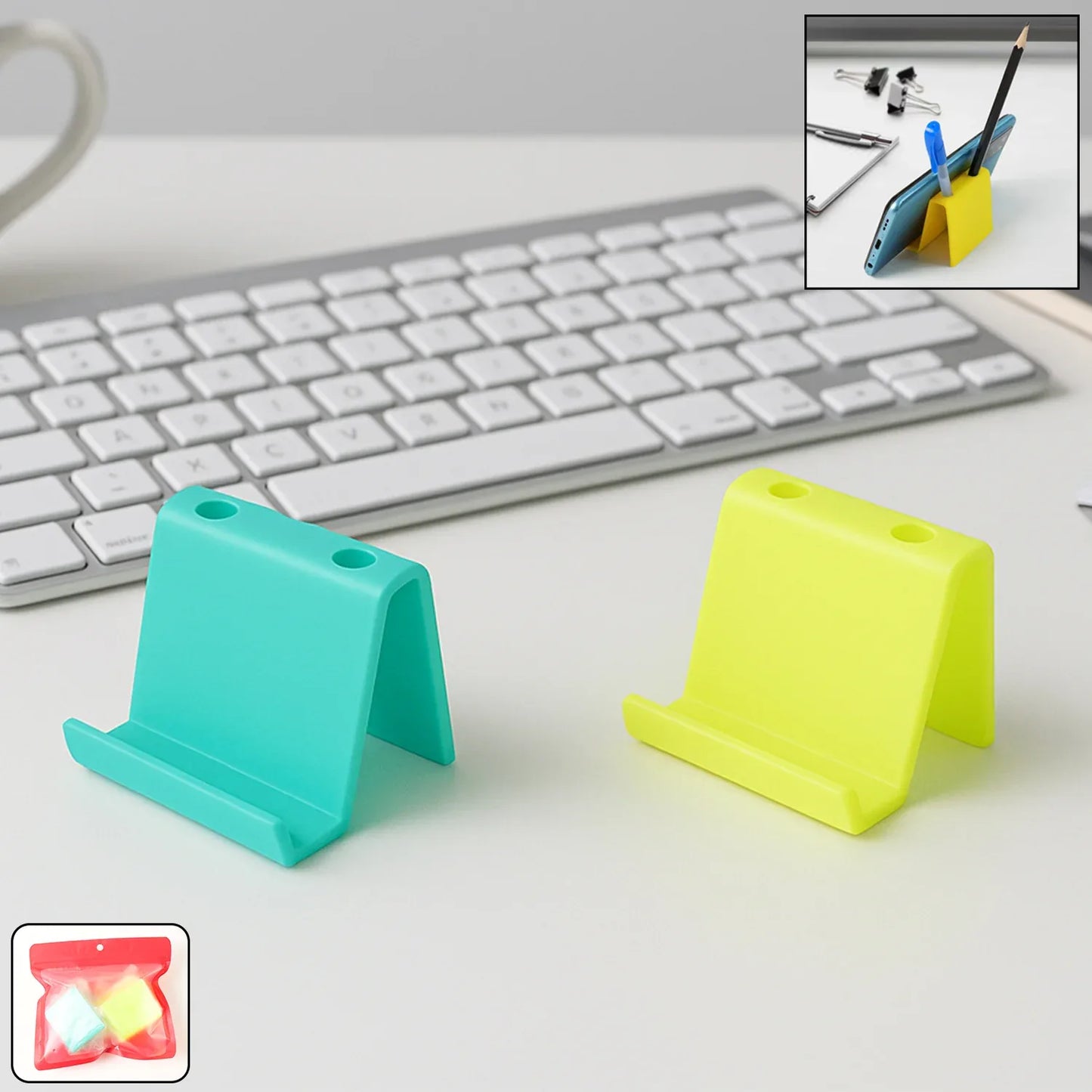 Multifunctional Plastic Mobile Phone Stand Pen Holder (2 Pc Mix Color) - Zidbik
