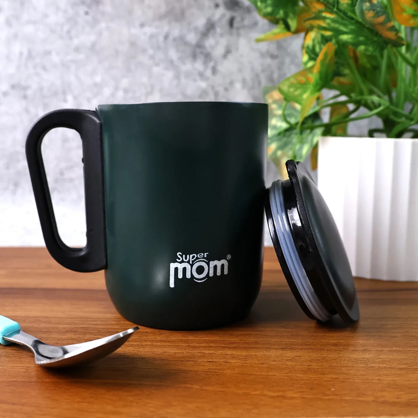 Supermom Metallic Stainless Steel Insulated Mug With Lid Approx 300ml (1 Pc) - Zidbik