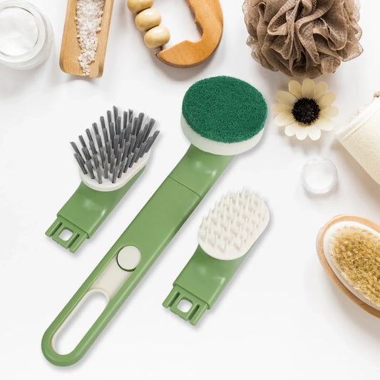 Dish Brush Set With Handle Replacement Heads Drain Tray In Kitchen (9 Pcs Set) - Zidbik