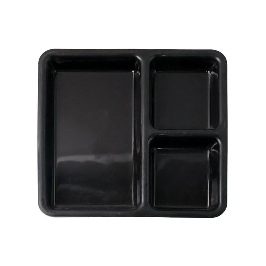 Plastic Multi-compartment Meal Serving Tray 3-section Rectangular Dining Plate (1 Pc Black) - Zidbik