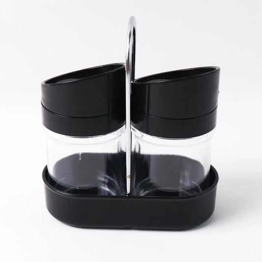 Apex Helix Salt N Pepper 2-piece Plastic Jar Set With Stand - Zidbik