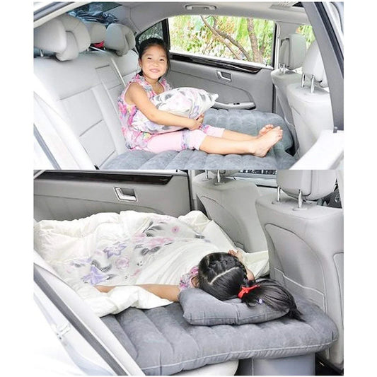 8043 Car Inflatable Bed With 2 Pillows Air Pump (Portable) For Travel Camping Vacation Polyester Inflatable Travel Car Bed Air Sofa With Two Inflatable Pillow And Air Pump For Car Back Seat Air Pump Random Colour - Zidbik