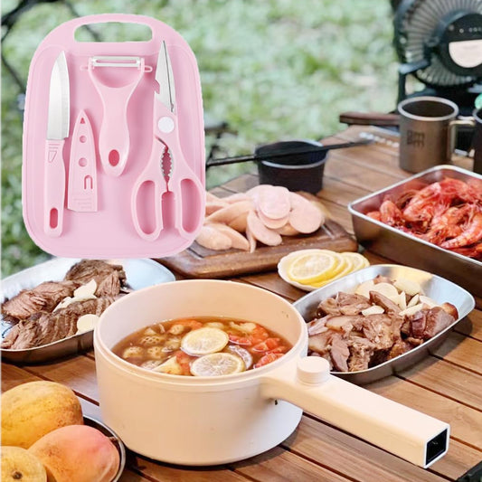 5490 Mini Travel Cutting Board Set 4 Pcs Portable Mini Camping Plastic Cutting Board Knife Fruits Vegetable Peeler Scissors Kitchen Knives Set For Travel Picnic Camping Outdoor Park (4 Pc Set) - Zidbik