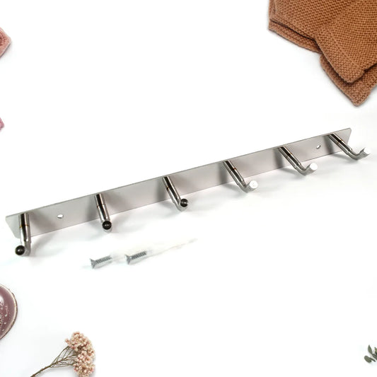Stainless Steel Wall Mounted Coat 6 Hook Rack (32x3 1pc) - Zidbik