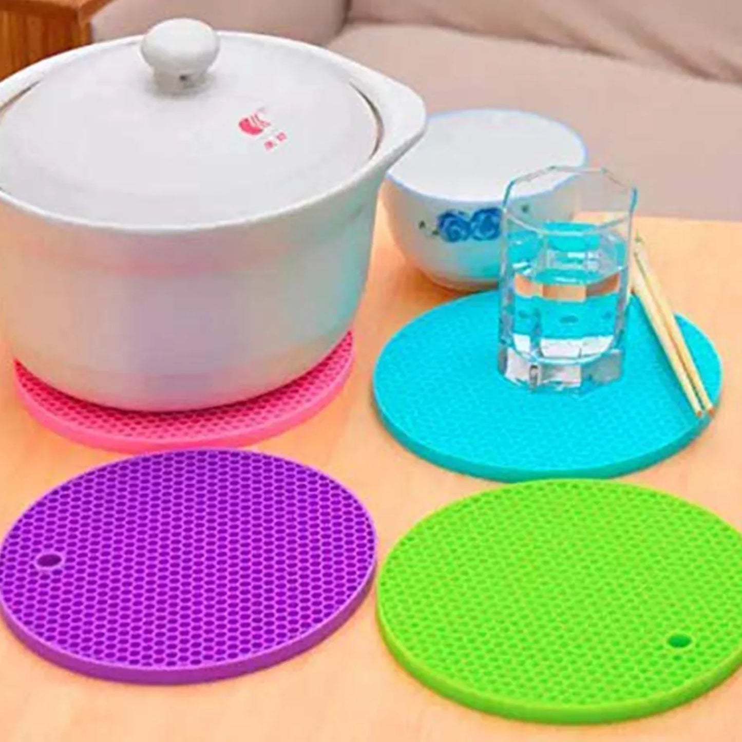 4846 4 Pc Silicon Hot Mat For Placing Hot Vessels And Utensils Over It Easily Without Having Any Visible Marks On Surfaces. - Zidbik