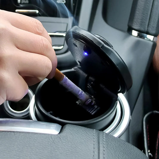 Portable Car Ashtray With Lid And Blue Led Light (1 Pc With Color Box) - Zidbik